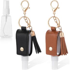 2 PCS Spray Bottles, Small Squeeze Bottle with Keychain Portable Empty Travel Bottle Hand Sanitizer Bottle Holder 1oz/30ml Hand Refillable Containers for Liquid Storage(Black+Brown)