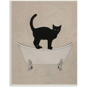 Stupell Industries Black Cat Simple Claw Foot Bathtub Bathroom Painting, Design by Coco de Paris