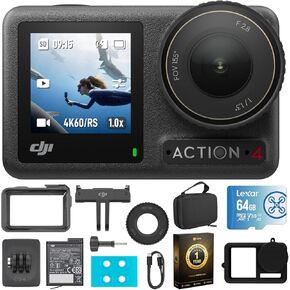 DJI Osmo Action 4 Standard Combo - 4K Waterproof Action Camera Bundle with Lexar 64GB Memory Card, Protective Case, Carrying Case and 1 YR CPS Enhanced Protection Pack