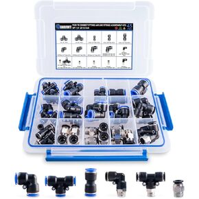 96Pcs Quick Connect Air Hose Fitting Kit, NPT 1/4,3/16, 5/32,3/8,1/8,1/2,5/8" Push To Connect Fittings Air Line Pneumatic Fittings Kit Connectors for Automotive Car or Industrial Workshops