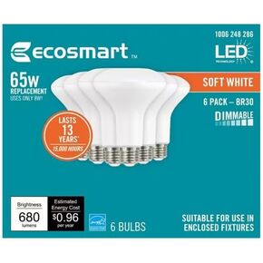 EcoSmart BR30 65W Equivalent Dimmable LED Light Bulbs Soft White (6 Pack)
