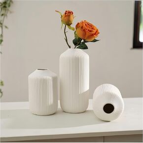 White Ceramic Vase,Boho Round Modern Table Flowers Vase, Nordic Minimalist Decor for Home, Office, Entryway, Living Room, Centerpiece, and Table Decorations, Home Decor Modern Set vases of 3