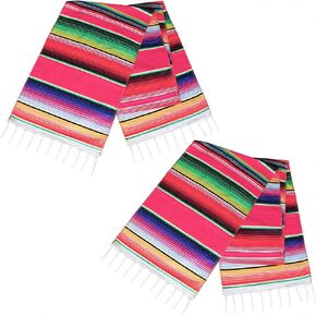 Hooqict 2 Pack Mexican Table Runners for Mexican Theme Party Decorations Cinco de Mayo Fiesta Party Wedding 14 x 84 Inch Cotton Red Serape Table Runner