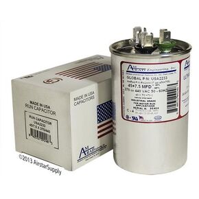 45 + 7.5 uf/Mfd Round Dual Universal Capacitor Replacement Amrad USA2233 Replacement - Used for 370 or 440 VAC, Made in The U.S.A.