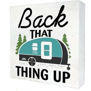 Rustic Back That Thing up Camper Wood Box Sign Home Decor Country Camping Wooden Box Sign Block Plaque for Wall Desk Decoration