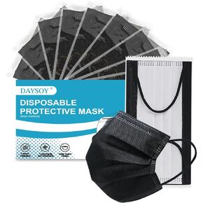 Individually Wrapped - 4-Layer Filter Disposable Black Mask Single Use Dust Safety Face Mask Cover with Flat Earloop for Personal Protection Large Adult Mask Latex-Free for Men Women 50pcs Box