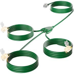 27FT Outdoor Extension Cord with Multiple Outlets, 1 to 3 Cord Splitter, Extension Cord Outdoor 15 FT End-to-End (27 FT Total), 16/3C SJTW Weatherproof Power Cord for Halloween Christmas, ETL