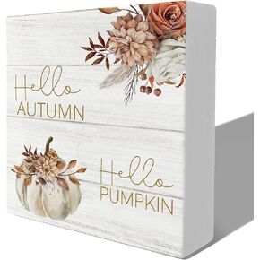 Tis the Season Fall Signs, Fall Wooden Signs, Rustic Fall Pumpkin Coffee Football Autumn Harvest Thanksgiving Wooden Box Sign for Desk Table Shelf Decor, Fall Signs for Home Decor, 5x5 Inches