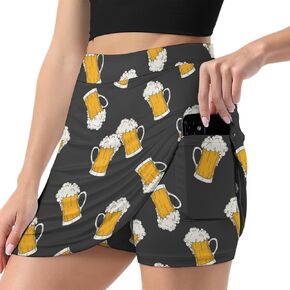 Funny Beer Women's Tennis Skirt with Shorts Pockets, A-line Light Proof Trouser Skirt