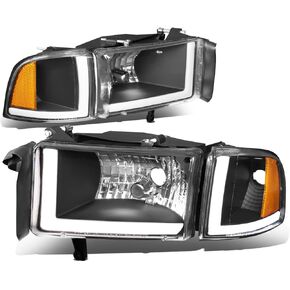 DNA MOTORING HL-LB2-DR944-BK-SM-CL1 Smoked Lens Headlights With Pair LED Day Running Lights Compatible with 94-02 Ram