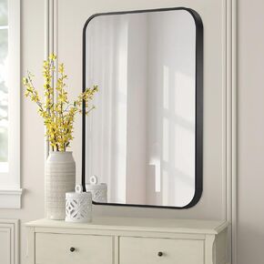 FARMER 22x30 Inch Matte Gold Bathroom Mirrors for Wall, Brushed Bathroom Vanity Mirror with Rounded Edge, Metal Framed Rectangle Mirrors for Bathroom or Living Rooms, Hangs Horizontally or Vertically