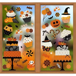 Halloween Window Cling Stickers Pumpkin Cake Cupcake Candy Double-Sided Reusable Window Decals for Birthday Baby Shower Party Home Classroom Decor, 4 Sheets