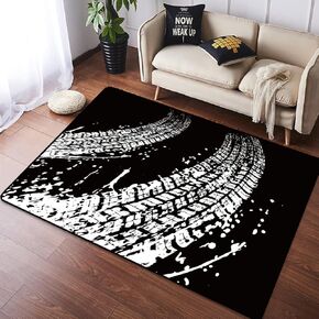 Checkered Flag Start and Finish Line Racing Track Black Tire Track Marking Car or Karting Road Race Pattern Area Rugs 3D Large Rug Bedroom Playroom Nursery Décor (Track-6, 39.4" x 62.9"× 0.25")