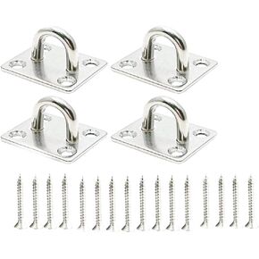 Square Pad Eye Plate Stainless Steel 316 Ceiling Hook 5/16" 8mm Marine Deck Hardware Staple Hook Loop Screws Mount,4 Set