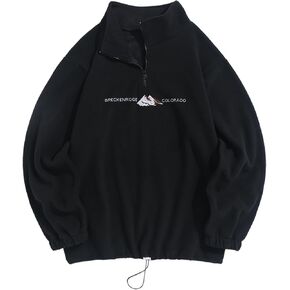 ZAFUL Men's Letter Graphic Sweatshirts Embroidered Fleece Drawstring Vintage Quarter Zip Pullover Sweatshirt