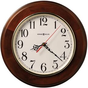 Howard Miller Culdesac Wall Clock II 549-659 – 11.5-Inch Windsor Cherry Finish, Round Brass-Finished Bezel, Natural Home Decor, Off-White Dial, Quartz Movement Timepiece
