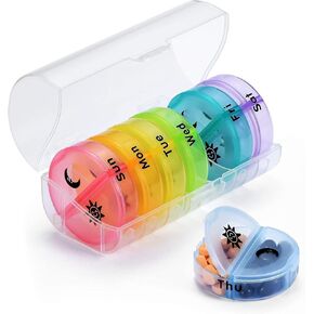 Weekly Pill Case Organizer, Twice a Day, Travel AM PM Vitamin Reminder, Colorful 14 Compartments with Canvas Box, Portable Daily Medicine Dispenser Planner for Supplement, Fish Oil, Capsule