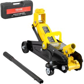 VEVOR Low Profile Floor Jack 1.5 Ton (3300 lbs), Heavy Duty Iron Hydraulic Racing Floor Jack, Hydraulic Car Jack, Single Piston Quick Lift Pump, 4.7"-12.1" Height Lifting Range (Yellow)