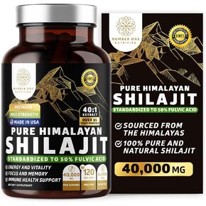 Pure Himalayan Shilajit Supplement for Men and Women, [40,000MG, Max Strength] Contains 50% Fulvic Acid with Over 85 Trace Minerals to Support Energy, Brain and Immunity, 120 Veg Caps