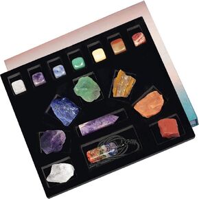 mookaitedecor Chakra Starter Kit, 7 Raw Chakra Stones, Polished Tumbled Stones, Amethyst Crystal Wand, Orgone Pendant Necklace, Crystal Healing Set for Reiki Balancing Meditation