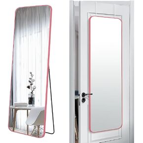 57x20 Door Hanging Full Length Mirror, Floor Stand (Height 5.7ft just Body in1.3ft) Wall Mounted Metal Frame Rectangle Dressing Mirrors for Bedroom Room 57 inch Pink Rose Gold