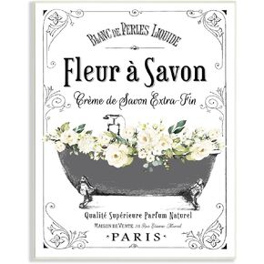 Stupell Industries Fleur a Savon Vintage Parisian Bathroom Floral Tub Wall Plaque, White