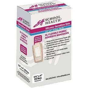 School Health Silicone Adhesive Bandage, 1-5/8 X 4", 25/Box
