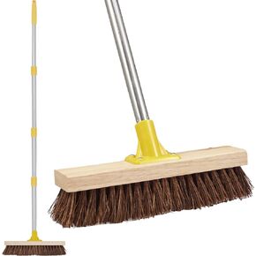 Floor Scrub Brush with Long Handle - 60" Heavy Duty Deck Brush with Stiff Natural Palmyra Bristle for Scrubbing, Outdoor Scrubber Brushes for Cleaning Concrete Floor, Garden, Patio, Shower