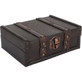 Vintage Wooden Chest with Lock Small Decorative Jewelry Storage Box