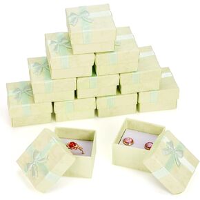 Craftdady 12Pcs Square Ring Jewelry Boxes 1.59 x 1.59x 1.02 Inch Cardboard Earring Necklace Pendant Present Jewelry Boxes with Bowknot Small Packing Boxes for Bracelet Jewelry Display (Light Green)