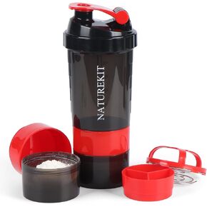 Shaker Bottle,Protein Shaker with Powder Storage Container 18oz, Leak Proof, Gym Bottle Portable Pre Workout for Mix & Drink Shakes & Smoothies,Dishwasher Safe,Black in Saudi Arabia