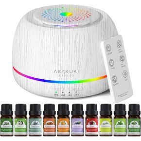 ASAKUKI Aromatherapy Diffuser & Top 10 Oils, Cool Mist Humidifier with 4 Timers15 Colors Light Waterless Auto Off for Large Room Office