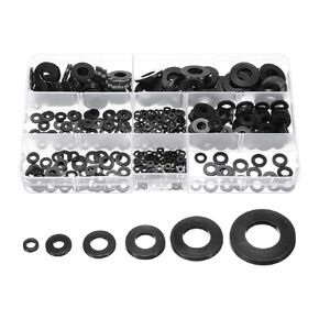 uxcell 480pcs Rubber Flat Washer Gasket Assortment M2-M10, Bolts Spacers 9 Sizes Washers Flat Gasket for Faucet or Plumbing Black