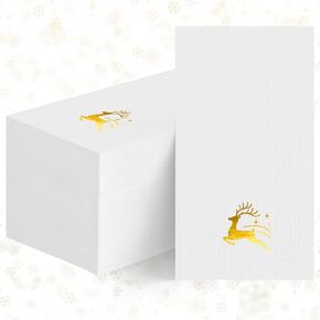 Horaldaily 100 Christmas Disposable Paper Decorative Guest Napkins, Gold Foil Deer Stars Hand Towel for Party Lunch Dinner Kitchen Bathroom