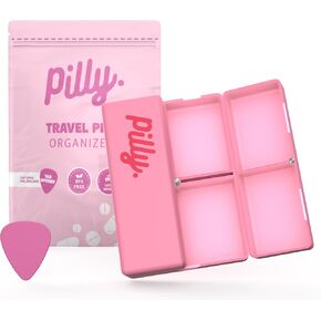 7 Compartments Travel Essential Pill Case,Quick Travel Pill Organizer w Foldable Design&Magnetic Button & Tab,Pill Box EasytoCarry, Vitamin, Supplements and Medicine Holder,- Pilly. (HOT Pink)