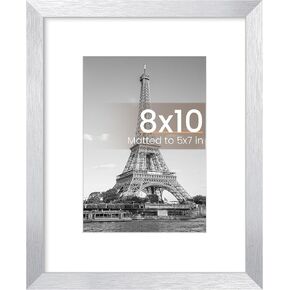 upsimples 8x10 Picture Frame, Display Pictures 5x7 with Mat or 8x10 Without Mat, Wall Hanging Photo Frame, Silver, 1 Pack