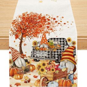 Siilues Fall Table Runner, Fall Decorations Buffalo Plaid Truck Fall Runner for Table Seasonal Leaves Fall Thanksgiving Holiday Decor for Indoor Outdoor Dining Table Decorations (13" x 72")