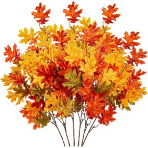 Briful 6PCS Artificial Fall Leaves Stems 32'' Fall Foliage Branches Autumn Oak Leaves Spray for Home Kitchen Farmhouse Thanksgiving Table Centerpiece Mantle Halloween Décor(Mixed Color)