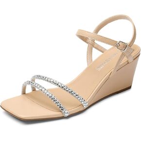 DREAM PAIRS Women Strappy Wedge Sandals Rhinestone Low Heel Sandals Square Open Toe Wedding Bridal Party Shoes for Evening Banquet Formal SDPW2325W HOT PINK-SATIN Size 7.5
