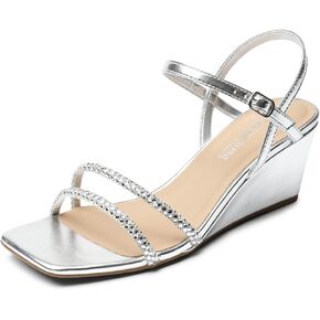 DREAM PAIRS Women Strappy Wedge Sandals Rhinestone Low Heel Sandals Square Open Toe Wedding Bridal Party Shoes for Evening Banquet Formal SDPW2325W HOT PINK-SATIN Size 7.5