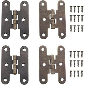 4PCS H Shape Metal Hinge Hinge 24 Screws Wooden Box 6 Holes Hardware Antique Hinge Wooden Box Jewelry Box for Small Woodworking Projects Cabinets Dressers Drawers