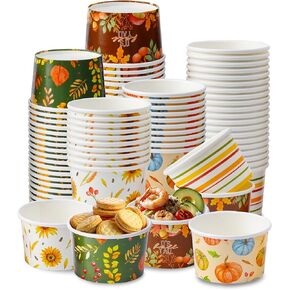 50 Pcs 9 oz Fall Themed Disposable Dessert Bowls, Thanksgiving Snack Bowls Autumn Themed Paper Disposable Soup Bowls for Hot or Cold Food Autumn Party Supplies