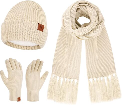 Womens Winter Hats Long Scarf Touch Screen Gloves Set Knit Warm Beanie Hat Scarves Gloves for Women Cold Weather Fleece Gifts in Saudi Arabia