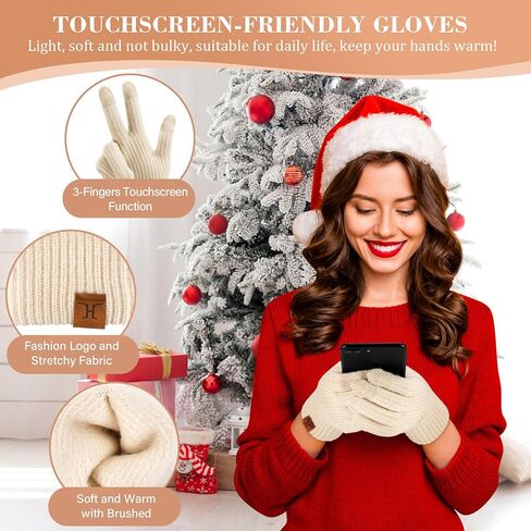 Womens Winter Hats Long Scarf Touch Screen Gloves Set Knit Warm Beanie Hat Scarves Gloves for Women Cold Weather Fleece Gifts in Saudi Arabia