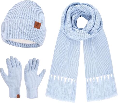 Womens Winter Hats Long Scarf Touch Screen Gloves Set Knit Warm Beanie Hat Scarves Gloves for Women Cold Weather Fleece Gifts in Saudi Arabia