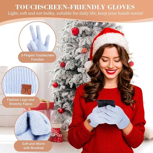 Womens Winter Hats Long Scarf Touch Screen Gloves Set Knit Warm Beanie Hat Scarves Gloves for Women Cold Weather Fleece Gifts in Saudi Arabia