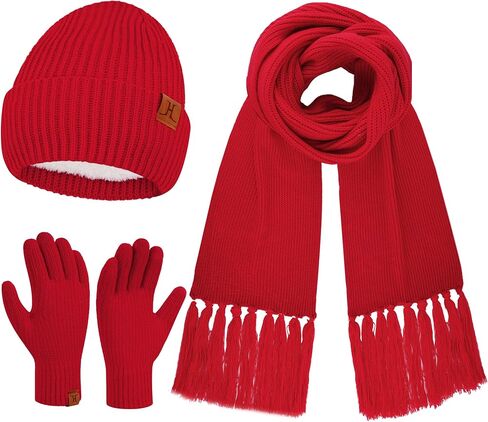 Womens Winter Hats Long Scarf Touch Screen Gloves Set Knit Warm Beanie Hat Scarves Gloves for Women Cold Weather Fleece Gifts in Saudi Arabia