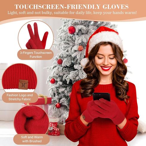 Womens Winter Hats Long Scarf Touch Screen Gloves Set Knit Warm Beanie Hat Scarves Gloves for Women Cold Weather Fleece Gifts in Saudi Arabia