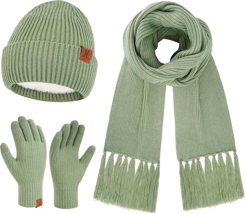Womens Winter Hats Long Scarf Touch Screen Gloves Set Knit Warm Beanie Hat Scarves Gloves for Women Cold Weather Fleece Gifts in Saudi Arabia