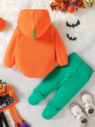 2Pcs Newborn Infant Baby Boy Girl Fleece Halloween Pumpkin Costumes Hoodie Romper Onesie Cotton Pants Outfit in Saudi Arabia
